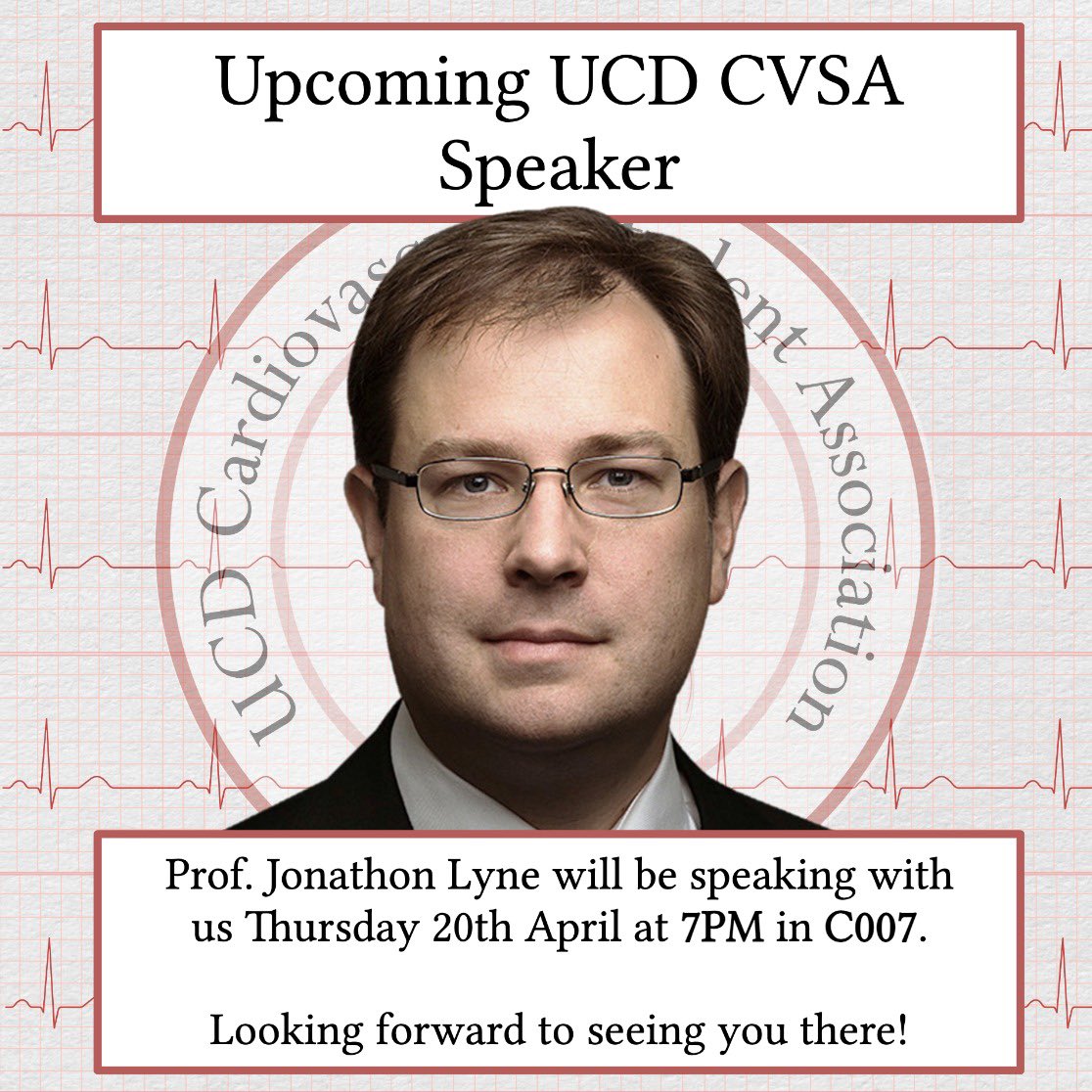 UCDCVSA's tweet photo. We’re delighted to announce our final talk of the semester, Prof Jonathan Lyne! 

Prof Lyne is a highly experienced cardiologist and electrophysiologist who specialises in the diagnosis and treatment of irregular cardiac rhythms.

RSVP for this talk via our website, link in bio! https://t.co/BknQWfeW6q