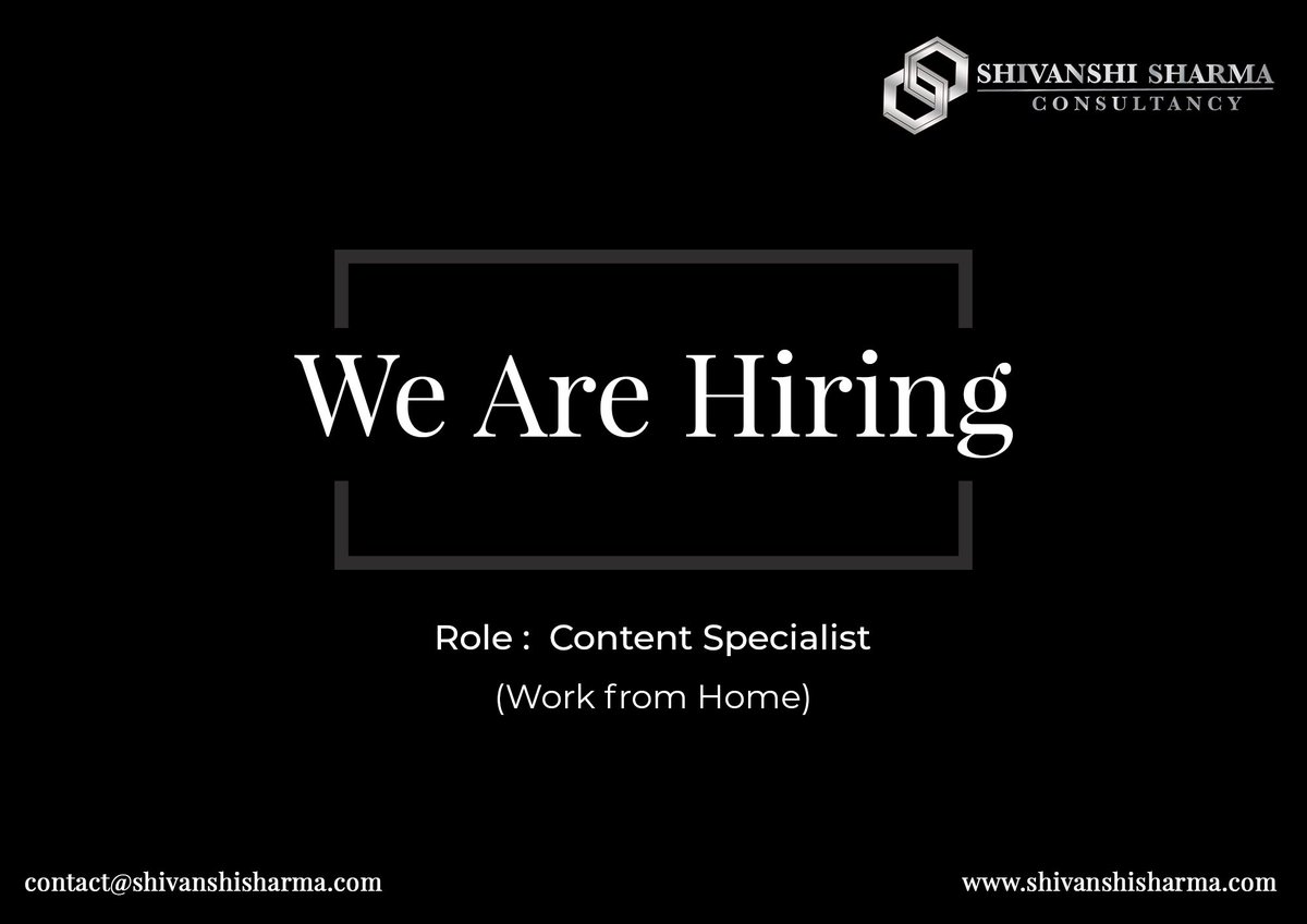We're #hiring a #ContentSpecialist to join our #team at SSC & help us create #highquality #content that resonates with our clients' audiences!

If you're looking for an exciting #role to use #marketing & #contentcreation #skills, 
visit shivanshisharma.com/careers-at-ssc/ to register !