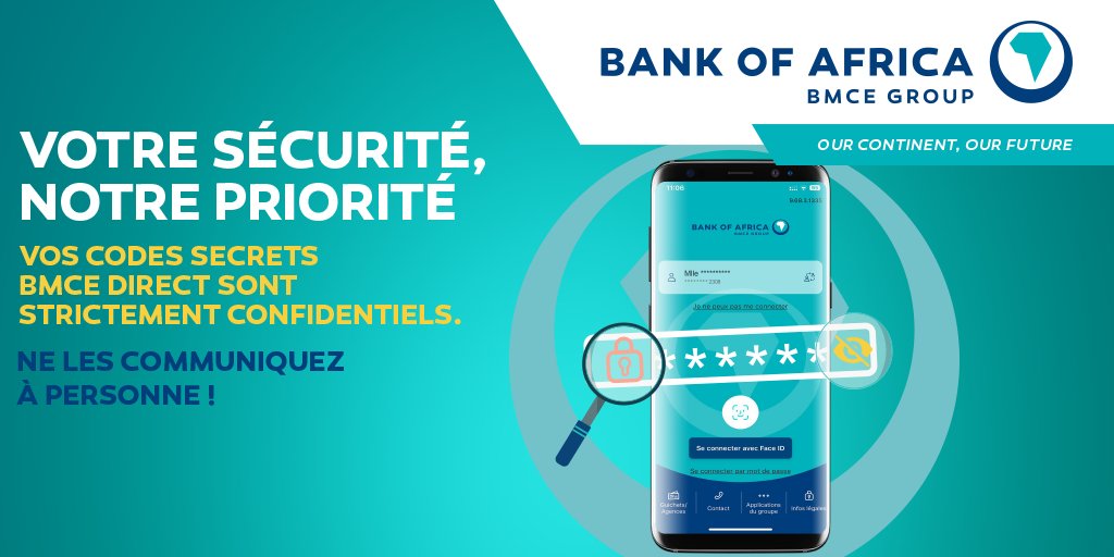 Bank_OfAfrica's tweet photo. #Conseil_Sécurité
Nous vous rappelons le caractère confidentiel de vos codes secrets #BMCE_Direct. Votre banque ne vous les demandera jamais, ne les communiquez donc à personne.
Pour plus d’infos, contactez notre Centre de Relation Clientèle au 080 100 8100 https://t.co/vg0mTISRHM