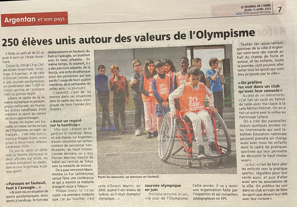 USEP_61's tweet image. Retour sur la #SOP2023
📢 14 rencontres TS et 2 HTS
🏫 22 écoles/asso Génération 2024 dont 64 classes 
☺️ + de 1300 enfants sensibilisés 
🧑🏼‍🦯👩🏼‍🦽Défilé Affiche Anneau Parasport et défi 2024 ont rythmé ces 3 semaines !!
Bravo à tous !! 👏
#inclusuon #partage
@dsden61 @EpsOrne