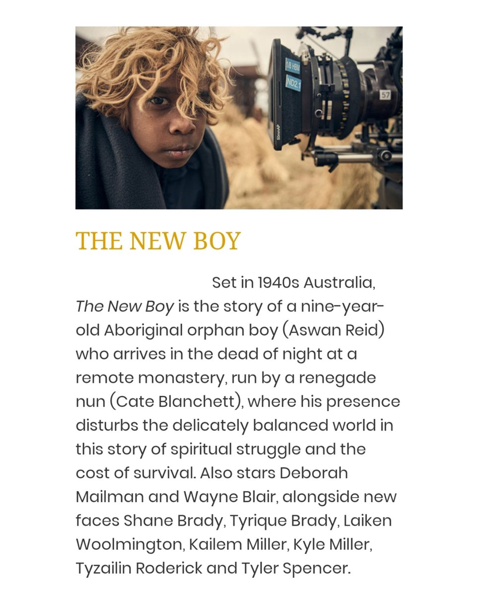 The New Boy directed by Warwick Thornton will premiere at #Cannes2023 as part of the #UnCertainRegard section. Cate Blanchett is one of the producers on the film, and also stars as a renegade nun. The festival will run from 16th-27th of May 2023.

→cate-blanchett.com/2023/04/13/the…
