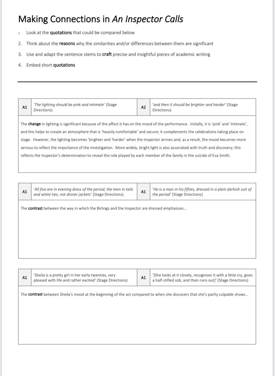MrQShafiq's tweet photo. Inspired by @DoWise’s original AIC resource, see attached resources for AIC, ACC, and Macbeth that encourage students to link quotations across the lit texts in order to layer their analysis and show a holistic understanding.

@Team_English1 

Link: https://t.co/4l7xwc9yi8 https://t.co/kYnYHoratt