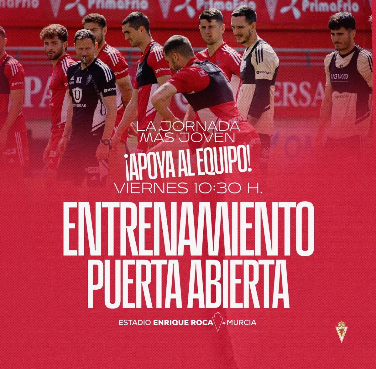 realmurciacfsad's tweet image. 📣 ¡AFICIÓN! ¡APOYA AL EQUIPO ANTES DEL #RealMurciaAtBaleares! 

🔥 LA JORNADA MÁS JOVEN comienza desde este VIERNES a las 10:30H. con ENTRENAMIENTO A PUERTA ABIERTA. 

ℹ️ Acceso a través de Tienda Oficial del estadio.

#LaJornadaMásJoven 
#ElMurciaTeNecesita