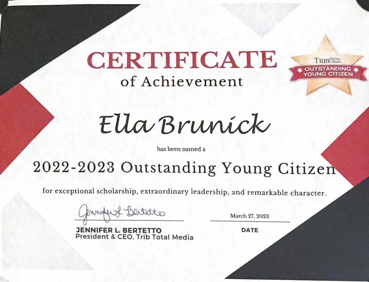 hilltopspartan's tweet photo. Congratulations and #MontourProud of Ella Brunick on being named a 2022-2023 @TribTotalMedia Outstanding Young Citizen!!! 🌟🌟🌟 https://t.co/VnC3ka8YOU