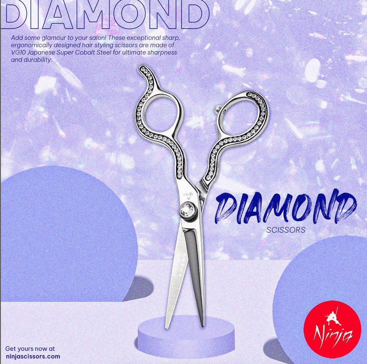 Add some glamour to your salon! These exceptionally sharp, ergonomically designed hair-styling scissors are made of VG10 Japanese Super Cobalt Steel for ultimate sharpness and durability.
#japansteel #newscissors #newshears #hairscissors #lovehairdressing #ninjascissors #diamond
