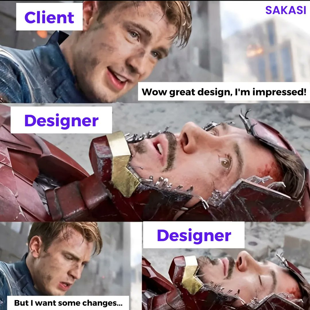 The struggle of trying to please a picky client, uff😮‍💨 . . . #sakasi #sakasiindia #SAKASI #designerproblems #clientfromhell #graphicdesignerlife #frustrateddesigner #clientvsdesigner #meme #marvel #viral #india #likes #trending #funnymemes #memesdaily