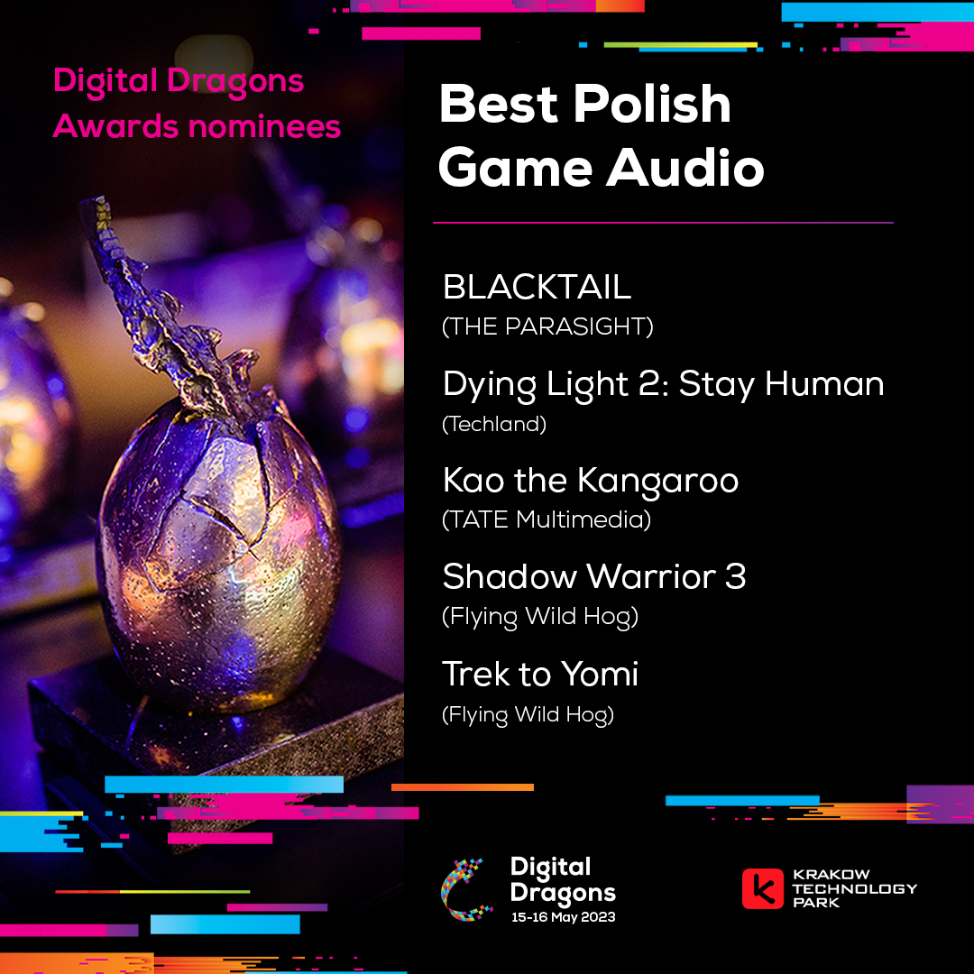 Moje szczere oraz zasłużone 🙌gratulacje dla wszystkich odpowiedzialnych za sferę audio🔊 w nominowanych grach do 🏆nagrody <a href="/Digital_Dragons/">Digital Dragons</a>.