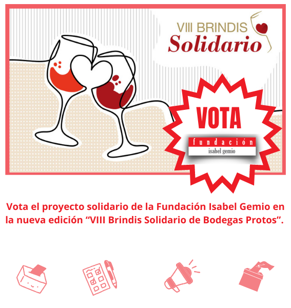 FundIsabelGemio's tweet photo. 📢Vota por el proyecto solidario de la Fundación Isabel Gemio en la nueva edición “VIII Brindis Solidario de Bodegas Protos”. La Fundación se presenta con la línea de investigación que desarrolla el @HospitalUVRocio.

➡️https://t.co/tHkdFcDV9N

😀¡Gracias por el apoyo! https://t.co/MZCxYDayTy