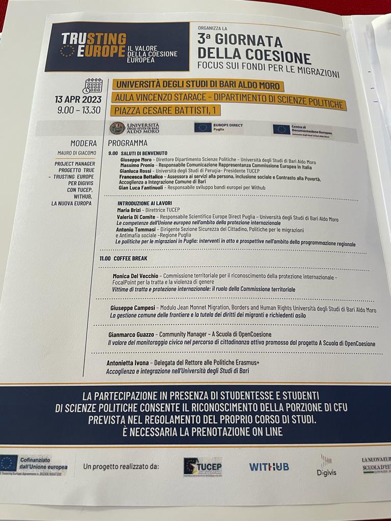 europainitalia's tweet photo. Questa mattina a @unibait siamo presenti all'evento #TrustingEurope per la Terza Giornata della Coesione, che vuole sensibilizzare i cittadini europei sull’importanza delle politiche di coesione dell’UE. https://t.co/cU6yyeWO6A