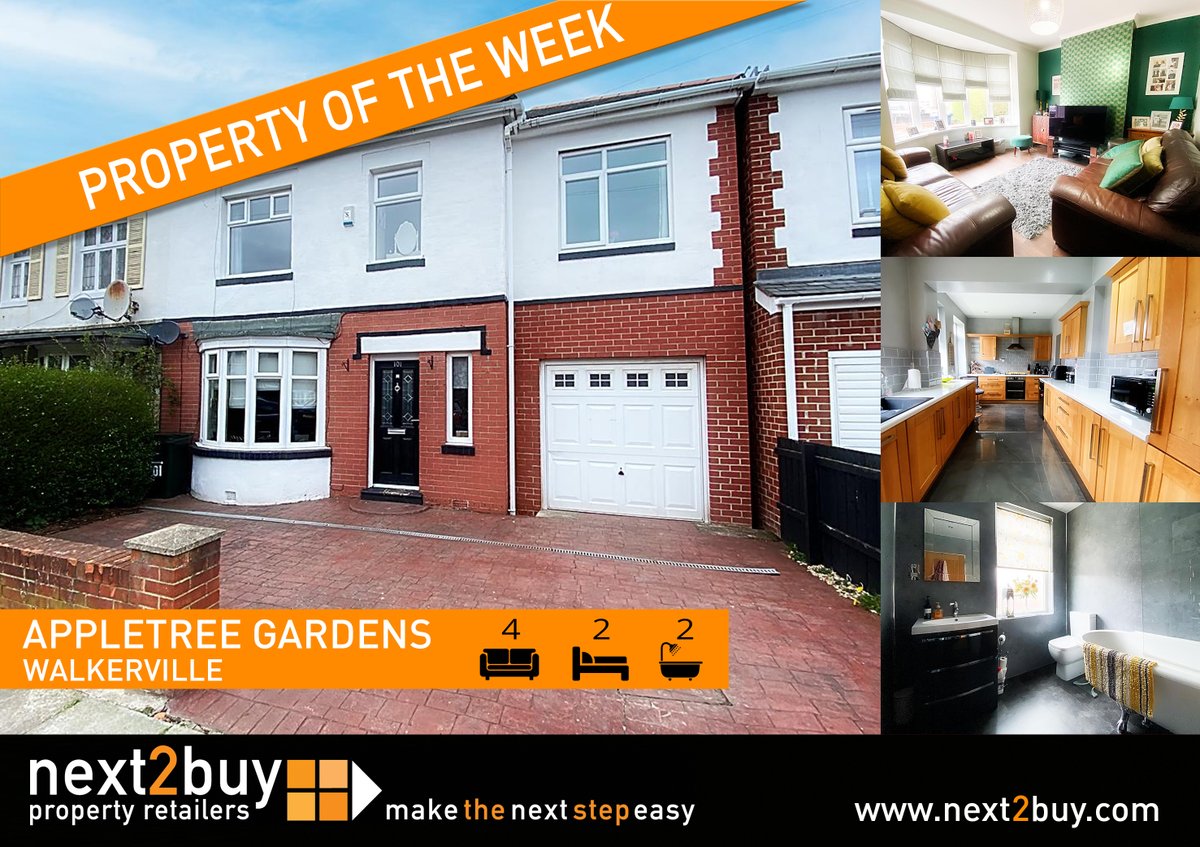 next2buy's tweet photo. PROPERTY OF THE WEEK • APPLETREE GARDENS, WALKERVILLE
4 BEDROOMS
SEMI DETACHED
GARAGE &amp; OFF STREET PARKING
Click for more info>
https://t.co/SIEmPvsYk7
#TheGuild #Property #Northeast https://t.co/f7z6DztFWd