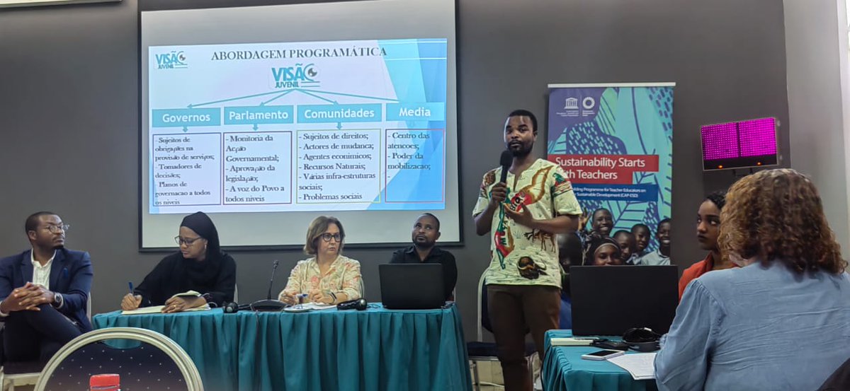 AYCommission's tweet photo. Our implementing partner in Mozambique, Visão Juvenil, represented us at the National Policy Dialogue on Education for Sustainable Development in Mozambique! They shared experiences on policies advocacy, ESD, and Climate Change programs. #AYCInAction #ACCJInAction #AYCinACCJ https://t.co/zECehft0qz
