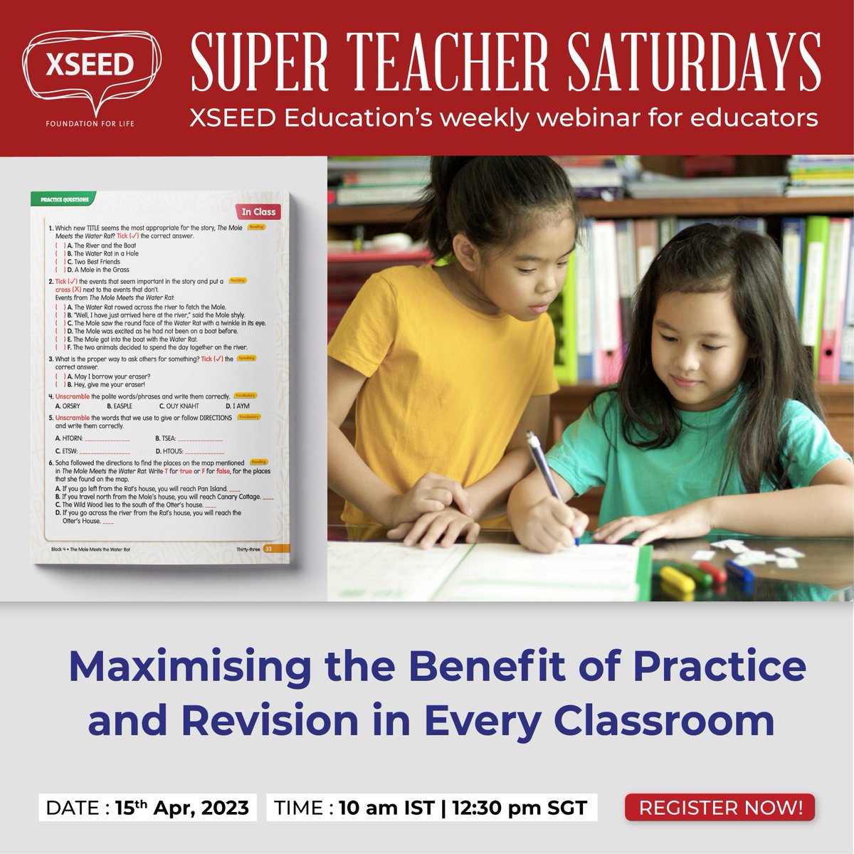 XSEEDEd's tweet photo. #Teachers! Register for our weekly Saturday #webinar now @ https://t.co/HCDenTyGzS

Topic: Maximising the Benefit of Practice and Revision in Every #Classroom

#training #skills #schooledtech #etraining #xseed #superteacher #foundationforlife #studentsuccess #learning #teaching https://t.co/04W7HJV391