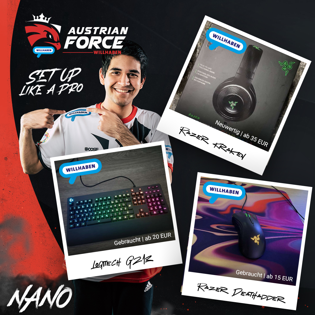 Das ist <a href="/OnePunchNano/">Nano</a>, er hat mit uns den <a href="/PrimeLeague/">Die Techniker Prime League</a> Spring Split gewonnen. Sei wie Nano und schnapp dir 1A Gaming Peripherie auf <a href="/willhaben/">willhaben</a>😎

🎧Razer Kraken
willhaben.at/iad/kaufen-und…

⌨️Logitech G213
willhaben.at/iad/kaufen-und…

🖱️Razer Deathadder
willhaben.at/iad/kaufen-und…

#AFWILL👑