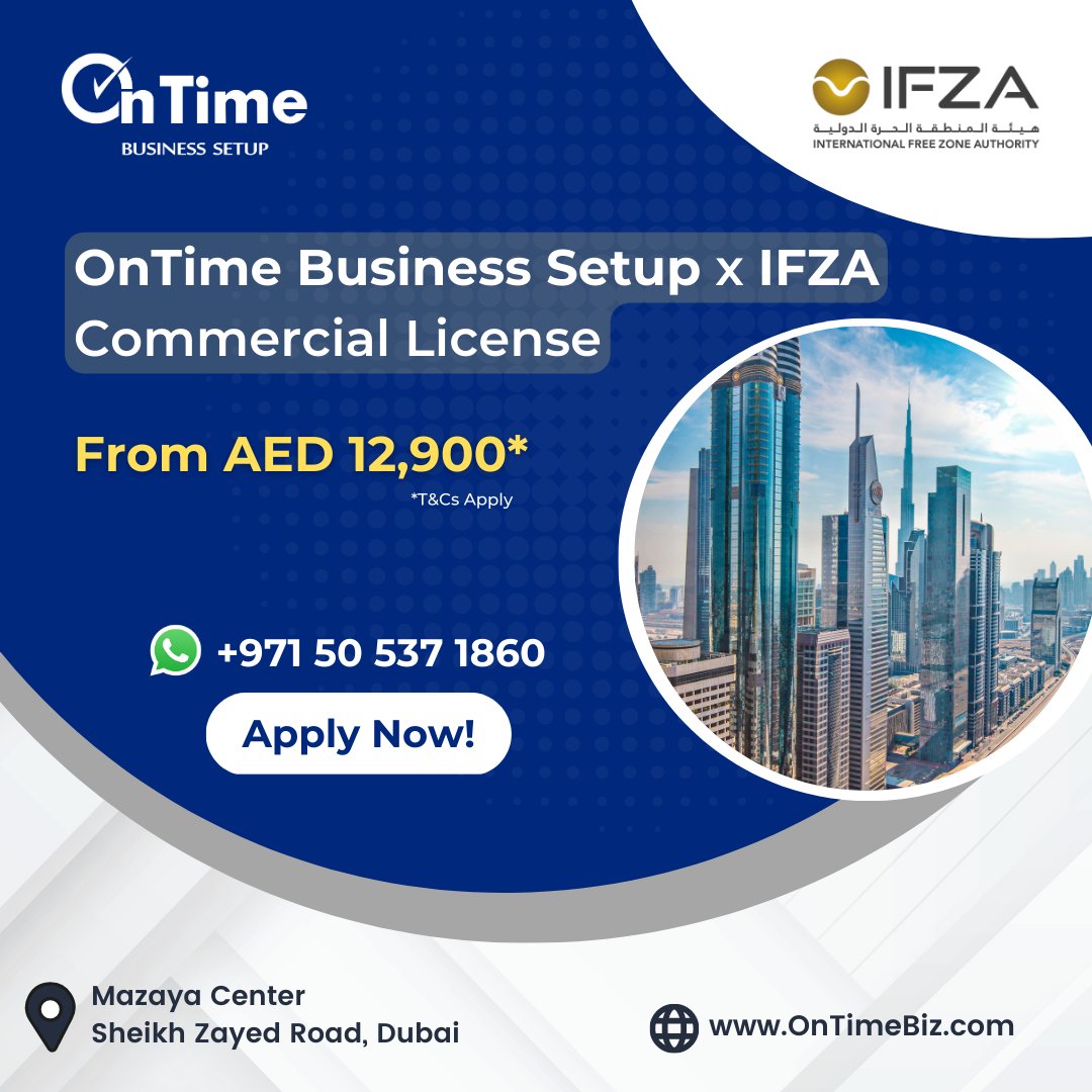 OnTimeBiz's tweet photo. OnTime Business Setup x IFZA!

Reap the numerous benefits of starting your business in IFZA with competitive prices, offered exclusively by OnTime Business Setup!

#ontimebusinesssetup #businesssimplified

#companyformation #businesstips #businesssetupdubai #IFZA #freezone https://t.co/H31OuV6HoI