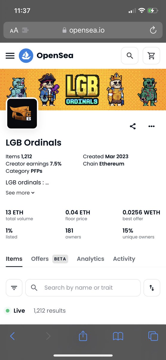 LAB UPDATE:

#LGB #OrdinalsNFT #BTC 

FP : 2.5 x mint price 

1% listed (less than 20 listed)

Break out 🔜 

Grab one before it gets too expensive ☝️

<a href="/ordinalswallet/">Ordinals Wallet</a>  &amp; other market place listing soon.
 
DB to track your ordinals will be out before the end of the week