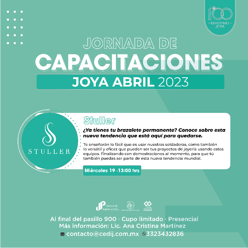 Expo_Joya's tweet photo. Conoce las capacitaciones que son parte de nuestra edición JOYA Abril 2023. ¡No faltes!

Lugar: Final pasillo 900
Cupo limitado
Entrada gratuita

Más información:
Tel: 33 2343 2836
https://t.co/7WcIlL2Mqb
-
-
-
#JOYA2023 #NEGOCIOSDEÉXITO #100EDICIONES https://t.co/HAwjVHXiDF