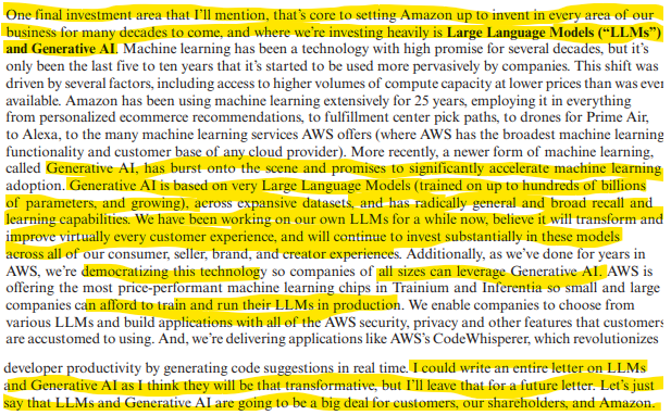 4KTV's tweet image. Amazon CEO announces major investments in LLMs and GenAi.  Building LLMs.  Amazon to focus resources on this tech. #Amazon #LLMs #GenAi