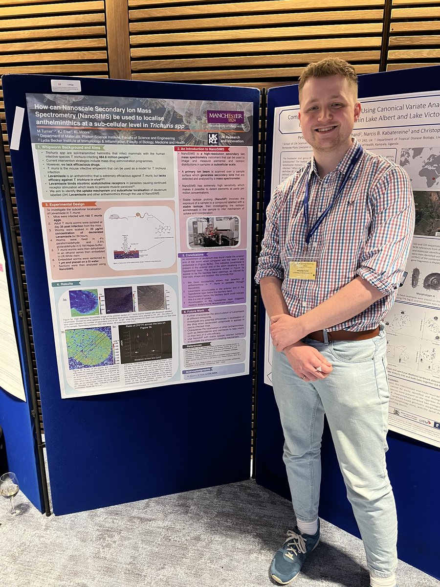 Presenting my poster today at the @BSPparasitology looking at how we can use #NanoSIMS to localise drugs in the whipworm!