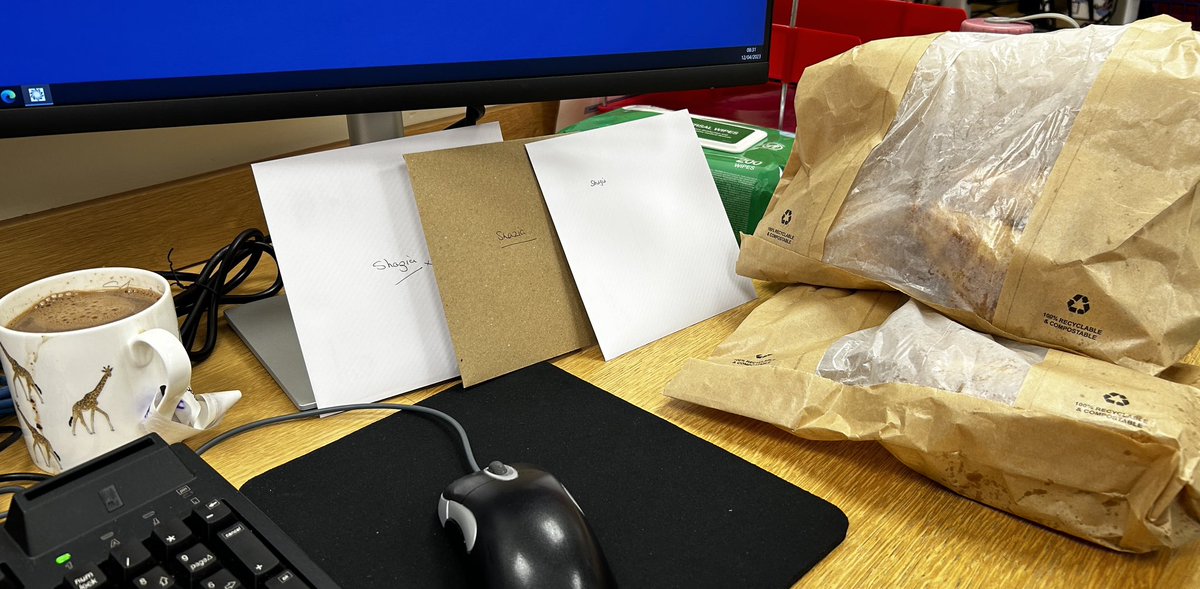 When your team surprise you on your birthday with cards, kindness, hot chocolate and fresh almond croissants! Spoilt! <a href="/BreastunitCDH/">CentralLancashireBreastCareUnit</a> <a href="/LancsHospitals/">Chorley & Royal Preston</a> #teamwork #NHS #kindness