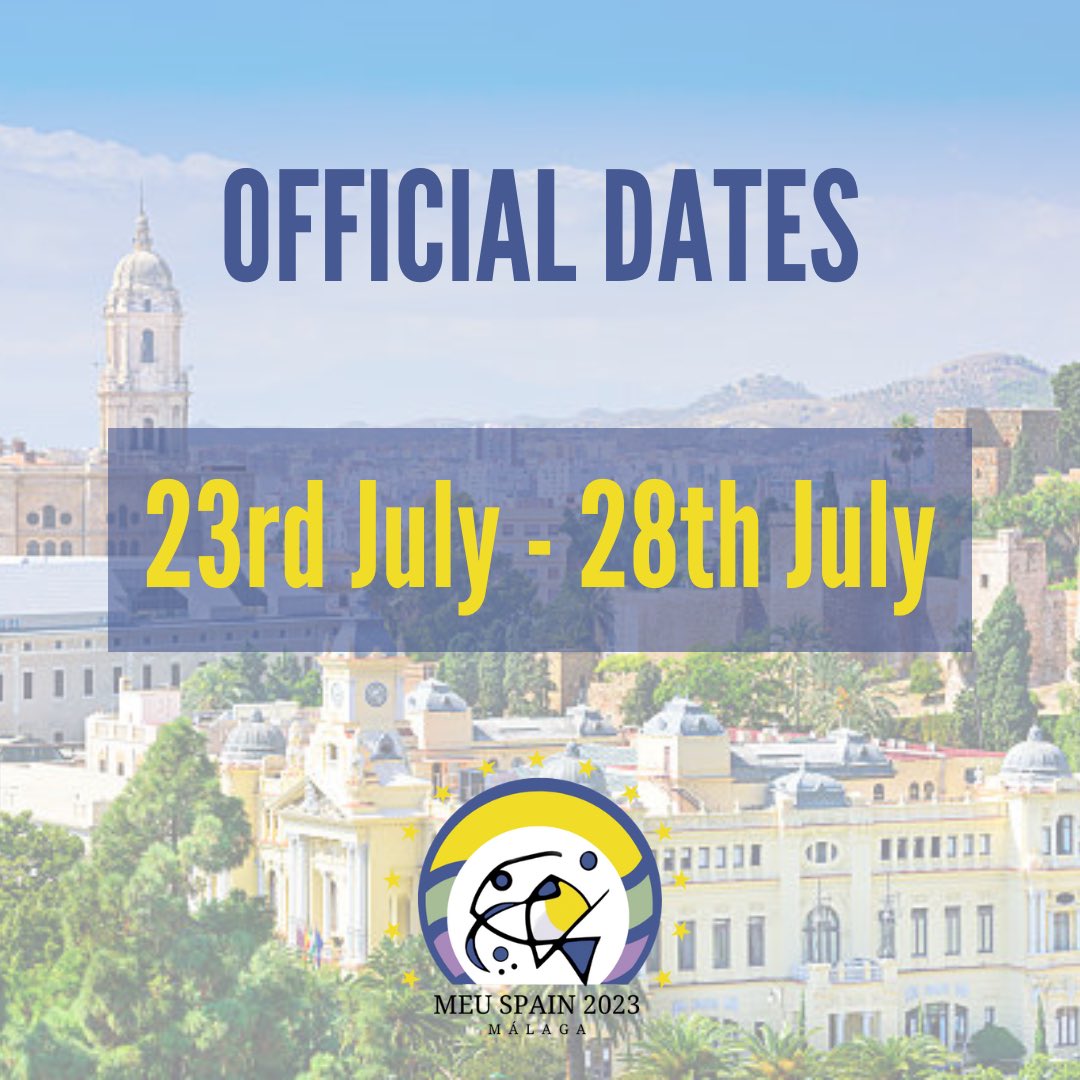 MEUSpain's tweet image. Mark your your calendars from July 23rd to July 28th. 🗓MEU Spain 2023 🇪🇺🌟will be waiting  for your participation in Málaga. Don’t miss out on this incredible opportunity to learn, network, have fun and shape the future 🫱🏻‍🫲🏼🌏

#MEUSpain2023 #ModelEU #Málaga
