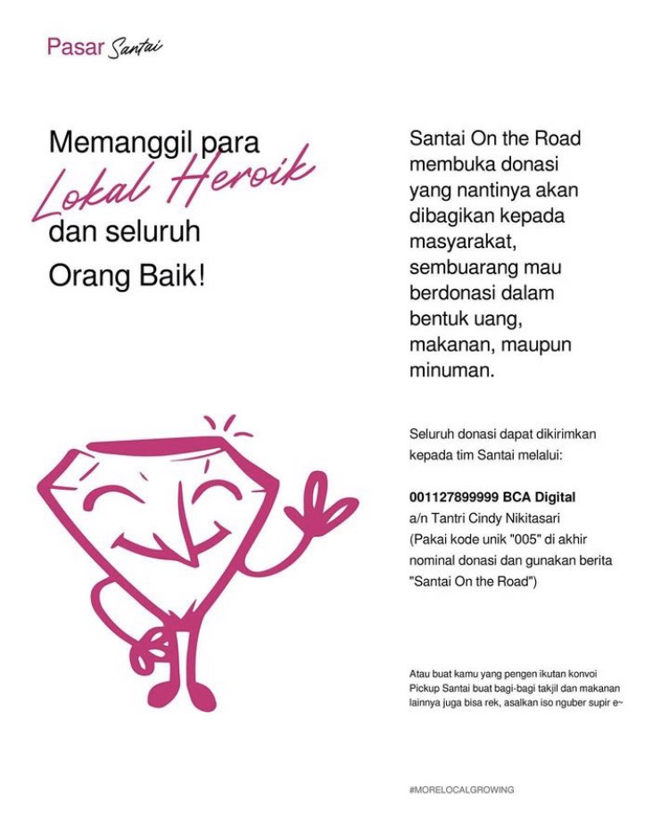 pasarsantaimlg's tweet photo. Mene sore arek-arek santai bakal keliling Kota Malang numpak pick up nyentrik bagi2 ta’jil, lek pas ketemu foto en dan sopoen yooo rek!

Yg berkenan nitip ta’jil atau yg mau donasi untuk didistribusikan bisa kordinasi dengan mas Bayu 081359146124.

MATURNUWUN
#MoreLocalGrowing https://t.co/HPyHDXs8jj