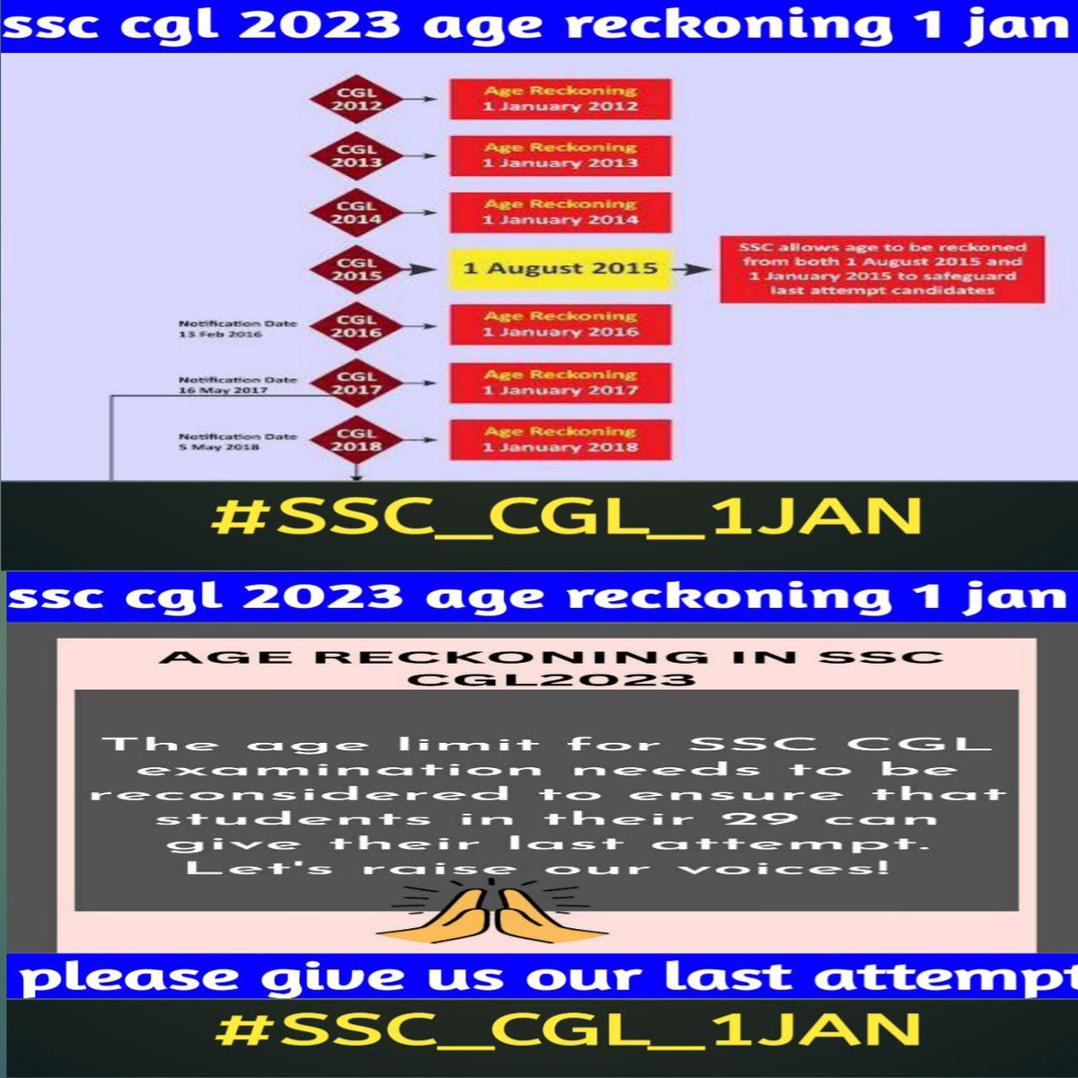 KuanLbd92924's tweet photo. The current age reckoning date has left us tired and hopeless, but our determination to fight for a fair date remains intact. SSC, we urge you to change the date to 1-Jan-2023
 #SSC_CGL_1JAN
@aajtak 
@DoptSecretary
 @DrJitendraSingh
 @PMOIndia
 @TheLallantop https://t.co/1ca0OhXL5Y