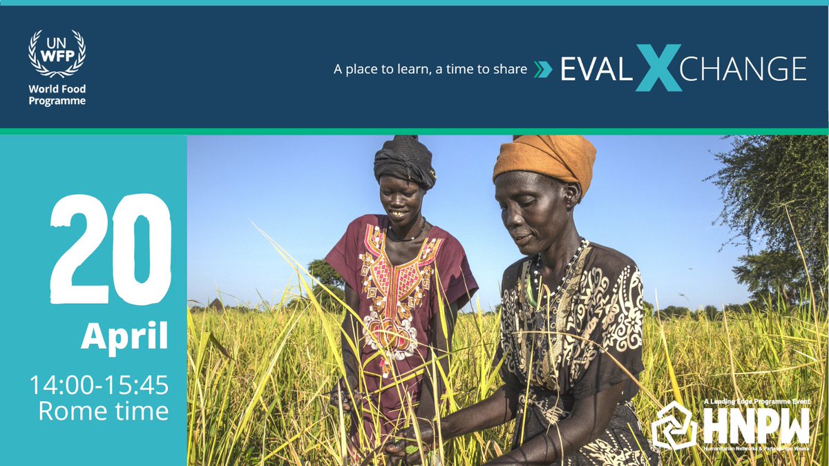 WFP Evaluation (@wfp_evaluation) on Twitter photo 📈How can high-frequency data provide timely evidence for humanitarian support?
Join our panellists from the <a href="/WorldBank/">World Bank</a> DIME unit <a href="/UNOCHA/">UN Humanitarian</a> & <a href="/WFP/">World Food Programme</a> for the 1st Eval❎Change event taking place during <a href="/LEP_HNPW/">Humanitarian Networks and Partnerships Weeks</a>
📅20 April 23
⏲️14h-15h30 CEST
➡️Register HERE: bit.ly/3ZzDwI5 📈How can high-frequency data provide timely evidence for humanitarian support?
Join our panellists from the <a href="/WorldBank/">World Bank</a> DIME unit <a href="/UNOCHA/">UN Humanitarian</a> & <a href="/WFP/">World Food Programme</a> for the 1st Eval❎Change event taking place during <a href="/LEP_HNPW/">Humanitarian Networks and Partnerships Weeks</a>
📅20 April 23
⏲️14h-15h30 CEST
➡️Register HERE: bit.ly/3ZzDwI5