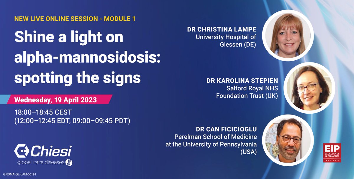 Do you know how to spot the signs of alpha-mannosidosis? Join Dr Can Ficicioglu, Dr Christina Lampe, and Dr Karolina Stepien in a live, @ChiesiGRD -sponsored educational webinar series dedicated to shining a light on alpha-mannosidosis on April 19 and 26. bit.ly/EIP-a-mann