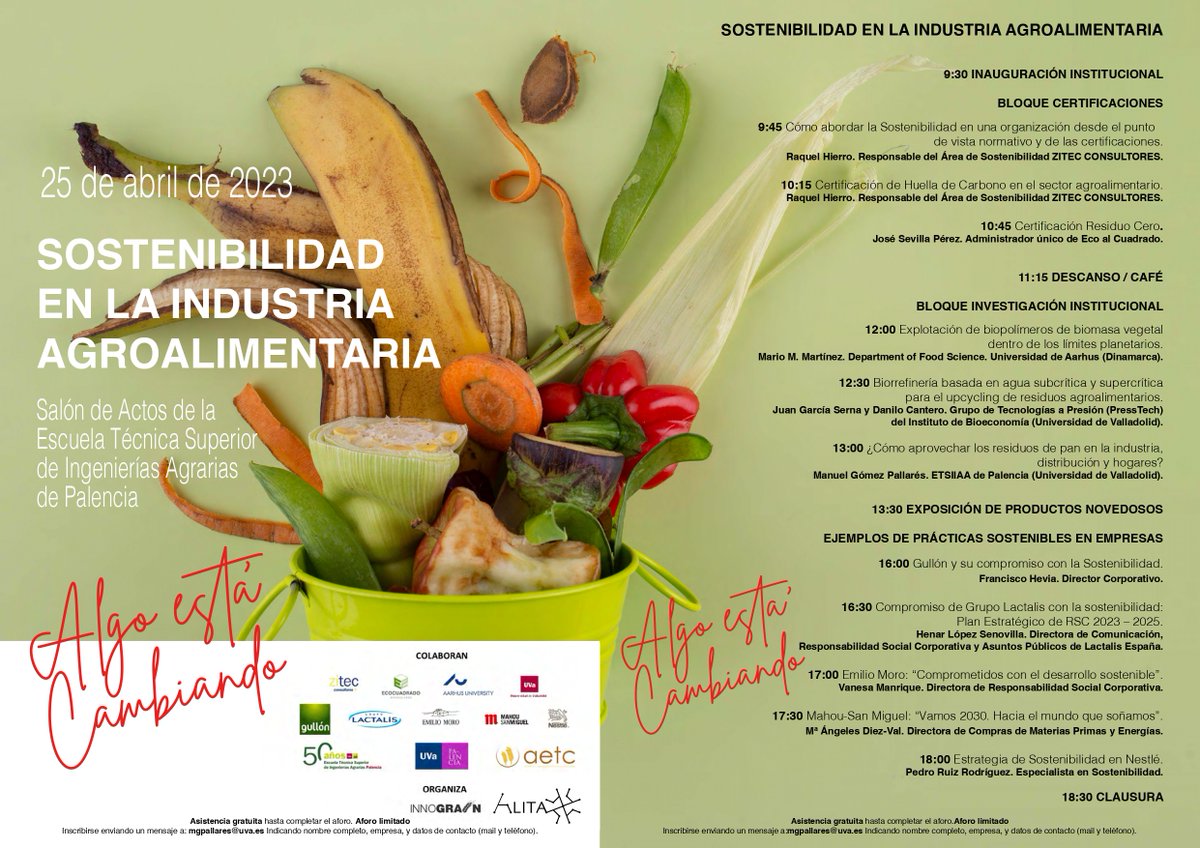 AETC (@tec_cerealistas) on Twitter photo 🥕Próximo 25 de abril 👉 Sostenibilidad en la industria agroalimentaria: "Algo está cambiando"
🍅 Asistencia gratuita hasta completar el aforo, envía un correo a mgpallares@uva.es para inscribirte
innograin.uva.es/sostenibilidad… 🥕Próximo 25 de abril 👉 Sostenibilidad en la industria agroalimentaria: "Algo está cambiando"
🍅 Asistencia gratuita hasta completar el aforo, envía un correo a mgpallares@uva.es para inscribirte
innograin.uva.es/sostenibilidad…