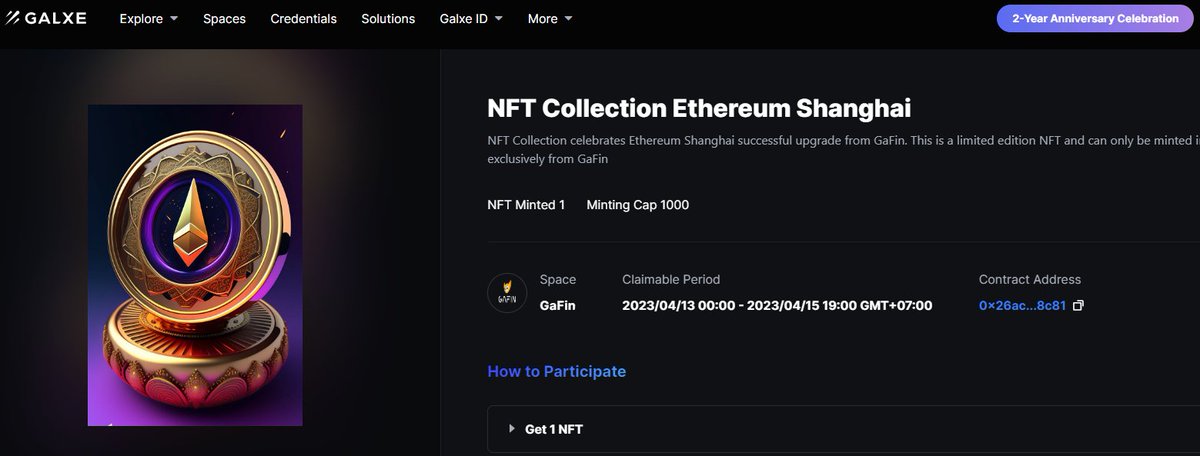 🚨 EMERGENCY FREE MINT NFT🤯 🎊 Ethereum has upgraded its execution and consensus layers to enable staked ETH withdrawals! 🚀 Celebrate the Ethereum Shanghai/Capella upgrade with a limited edition NFT! 👉FREE MINT NOW: galxe.com/GaFin/campaign… 📍Timeline: 13th - 15th April…