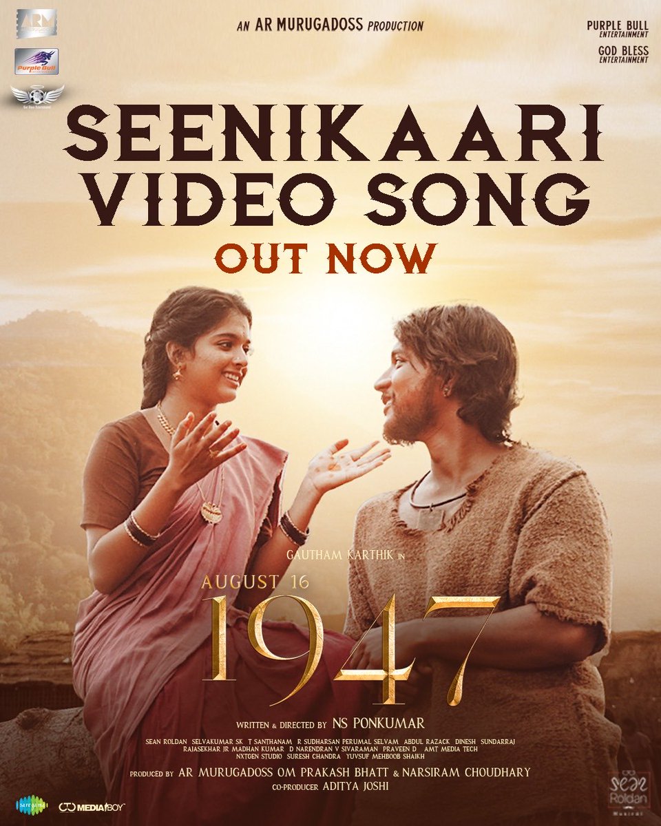 #Seenikaari video song is live now ▶️ youtu.be/rftBoN-FwZU A Beautiful vintage romantic track #1947AUGUST16 Massive HIT Music - @RSeanRoldan Singer - @dsathyaprakash Choreography - @KumarLeelavathi