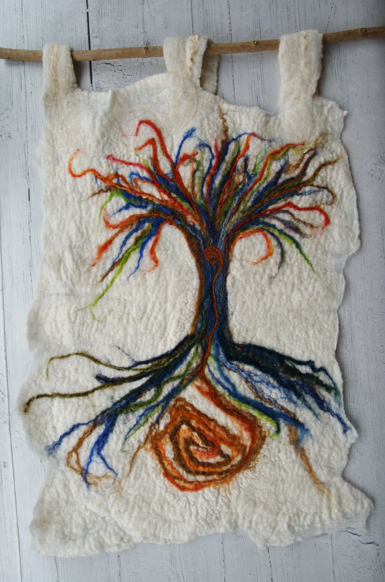 GreenhartK's tweet photo. Felt textile art, winter Solstice, tree, wintertime,  wall hanging, picture, art, wet felt, needle felt, pagan art, boho decoration. https://t.co/eBkK2kxbSo via @Etsy https://t.co/AJemj1XD7X
