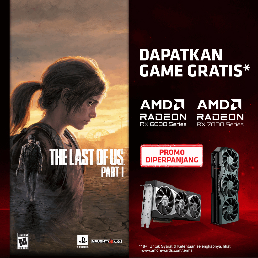 AMDers, promo game gratis The Last of Us™ Part 1 diperpanjang hingga 10 Juni 2023!

Upgrade kartu grafis kamu dengan AMD Radeon™ RX 6000 Series atau AMD Radeon™ RX 7000 Series dan nikmati game gratis The Last of Us™ Part 1.

Cek link: amd-id.com/promothelastof…

#GameOnAMD