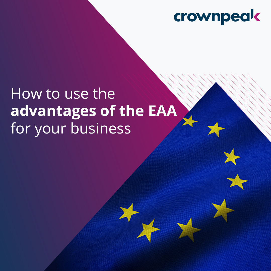 Crownpeak's tweet photo. By 2025, private companies in the #EU must comply with the European Accessibility Act (#EAA). ☝🏻
Our #blogpost  highlights 7 ways the new #guidelines benefit digital accessibility and how you can make them work to your advantage. 

➡️https://t.co/EYUYyDA3HH https://t.co/YEc9pPNrnN