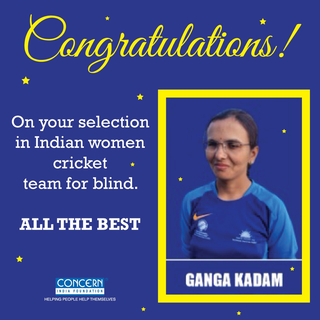 ConcernIndia_'s tweet photo. A matter of pride for @ConcernIndia_ 
Ganga Kadam, one of our scholars pursuing M.A. in Political Science, has been selected for the Indian Women Cricket Team for the Blind and will be representing the country in the upcoming T20 Bilateral series for the blind in Nepal. https://t.co/ONYH6qgkEx