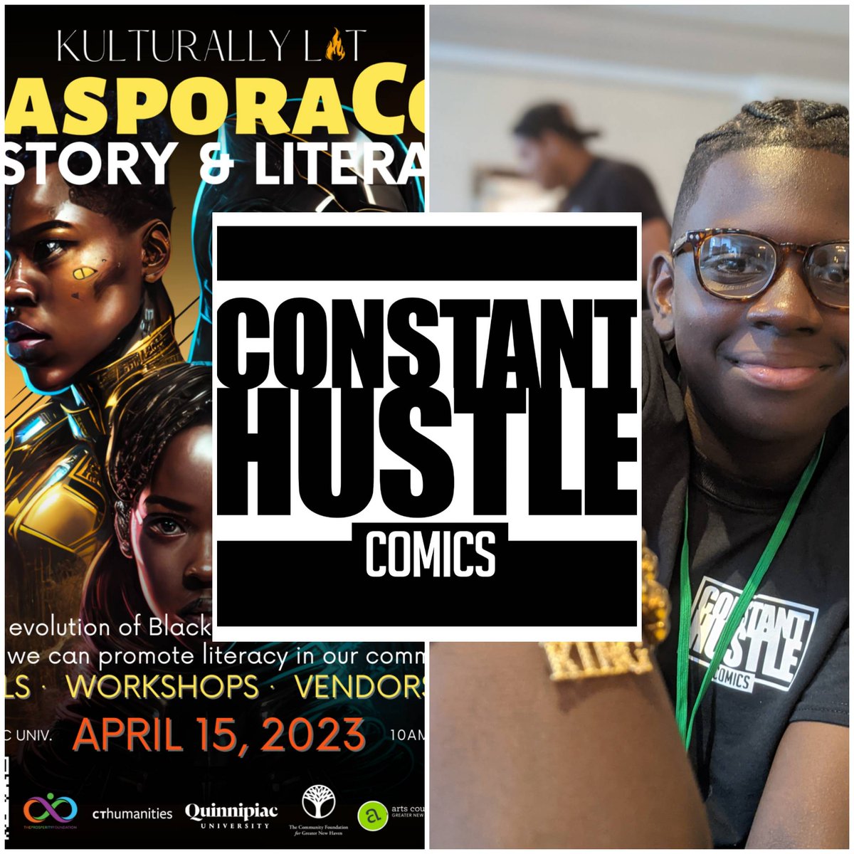CHustleComics's tweet photo. Constant Hustle Comics will be at DiasporaCon in New Haven CT this weekend talking Comics with some of our lineup and swag for sale.  Come through. 
#ConstantHustleComics #blackcosplay #longlivethehustle #blackownedbusiness #comicbooks #indiecomics #marvel #blackexcellence https://t.co/IHsNsTkJMS