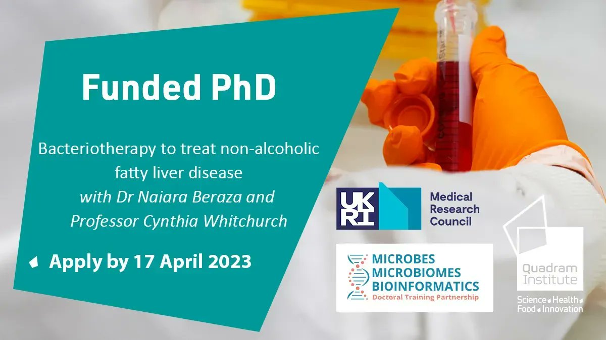 Quadram Institute (@thequadram) on Twitter photo ⏰ Closing soon!
🦠 "Bacteriotherapy to treat non-alcoholic fatty liver disease" PhD project with <a href="/BerazaLab/">Beraza Lab</a> @Cwhitch and <a href="/MicrobioticaLtd/">Microbiotica Ltd</a>
🗓️ Apply by 17 April: buff.ly/3XQ978h ⏰ Closing soon!
🦠 "Bacteriotherapy to treat non-alcoholic fatty liver disease" PhD project with <a href="/BerazaLab/">Beraza Lab</a> @Cwhitch and <a href="/MicrobioticaLtd/">Microbiotica Ltd</a>
🗓️ Apply by 17 April: buff.ly/3XQ978h