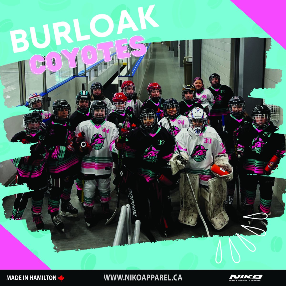 This pack of Burloak Coyotes is hitting the ice with a retro look this year! Thanks for choosing Nine-O to outfit your team! 
#GoLikeNineO #CustomJerseys #MadeInHamilton #HamOnt #MadeInCanada #CustomMade #LocallyMade #TeamApparel #ShopLocal #THQ #NineO #Niko #NikoApparel