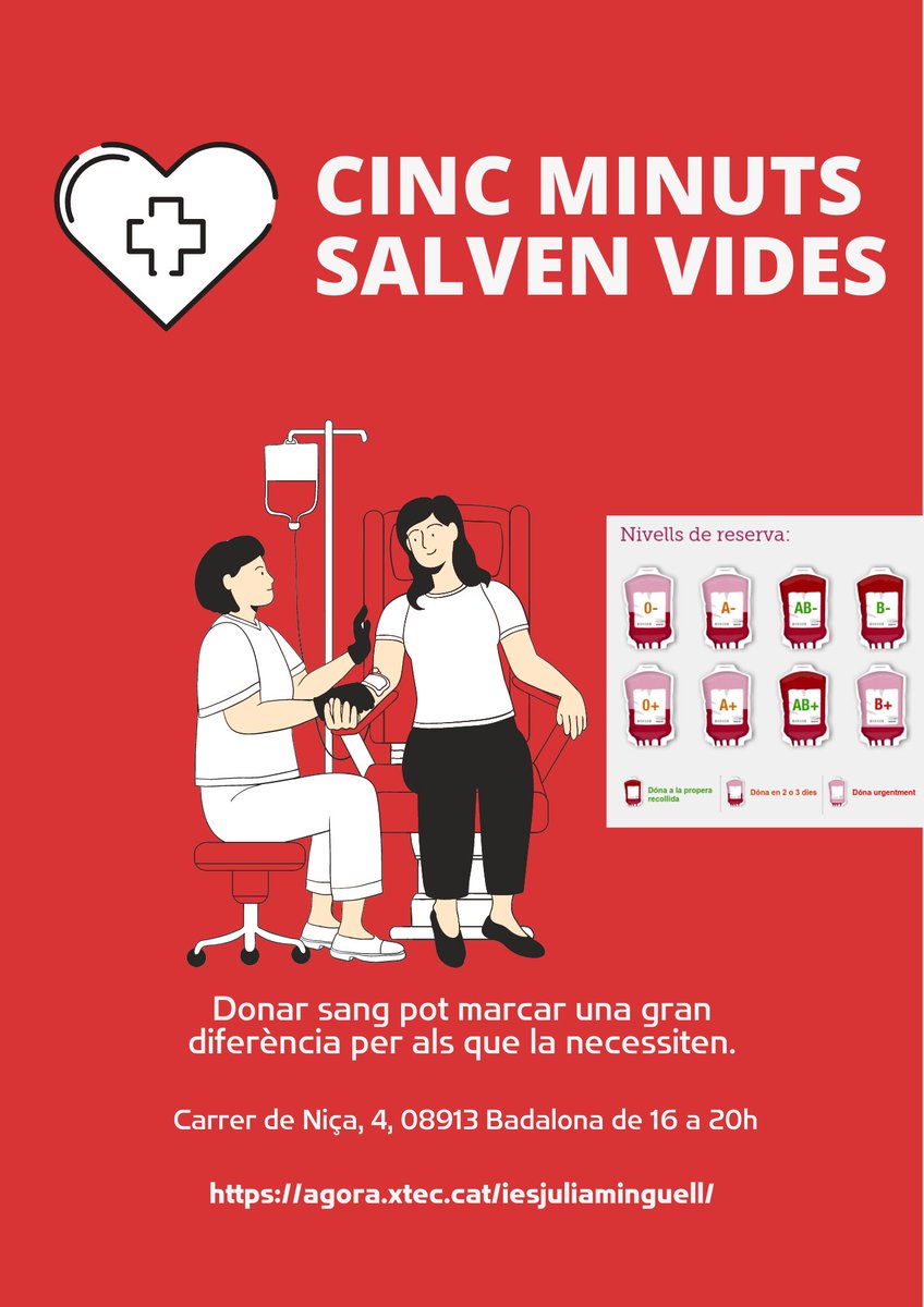 No t'oblidis! El dia 25 d'abril de 2023 es fa la donació de sang! Apunta't a l'enllaç de la bio!! ✊✊💉💉
@IJuliaMinguell @donarsang #donemsang #donaciódesang