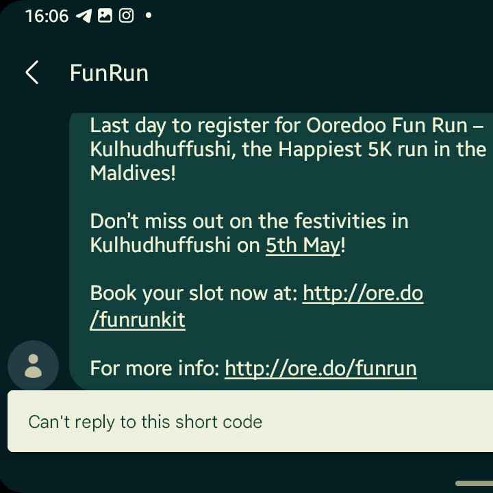 WTF is this shit @OoredooMaldives.
Sending SMS shortlinks during a nation-wide SCAM crisis.
And also why do you get to SPAM me with these kinds of messages?
I didn't sign up for any SMS advertising.
Where is the opt-out option?
So many ethics and moral codes violated.