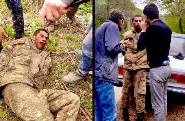 NasimiAghayev's tweet photo. JUST IN: Armenian media have shared these photos of a captured Azerbaijani soldier who was recently reported missing on the border. Seemingly, he is being severely tortured by Armenians. EU &amp; other int. organizations should pressure Armenia to stop this barbaric behavior. 1/2 https://t.co/x4idG6HYec