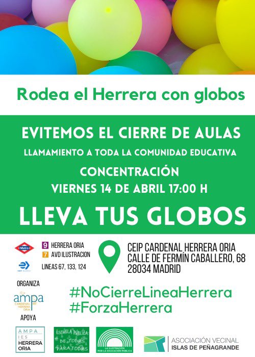 ¡Apoyemos a nuestro vecino CEIP Cardenal Herrera Oria!

#EnseñanzaPública, #ni1aulamenos
#conlaescuelapublicanosejuega
#escuelapúblicadetodos #escuelapublicadetodosparatodos