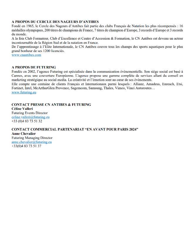 CNAntibes's tweet image. 🏊‍♂️🏊II COMMUNIQUÉ DE PRESSE II

Les JOP Paris 2024 commencent ici et maintenant !
@FuturingEvents nous accompagne dans notre projet #enavantpourparis2024. 
Entreprises de la #regionsud, nous avons besoin de vous !

#CNAntibes #elitecna #natation #paranatation #Paris2024 #mecenat