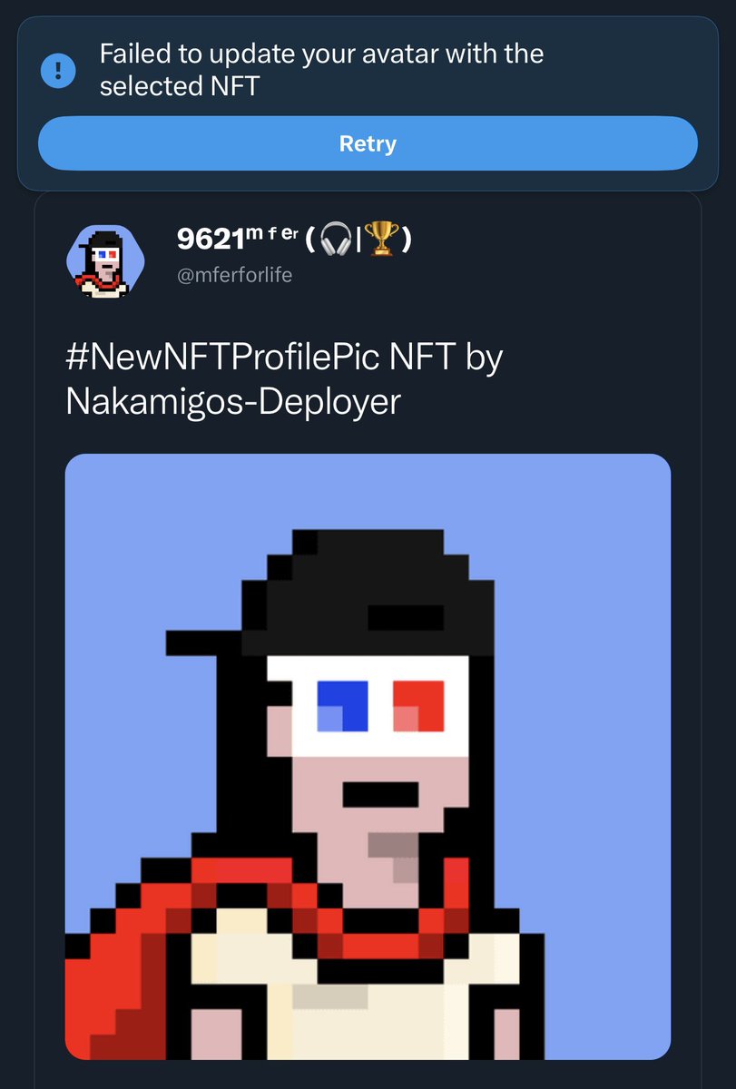 mferforlife's tweet image. @elonmusk can we get a work around on being locked out a week from changing verified collection owned NFT PFPs? Impossible to #rightclicksave and post these, so you know we aren’t bots 🤷🏻‍♂️ @TwitterSupport #NewNFTProfilePic