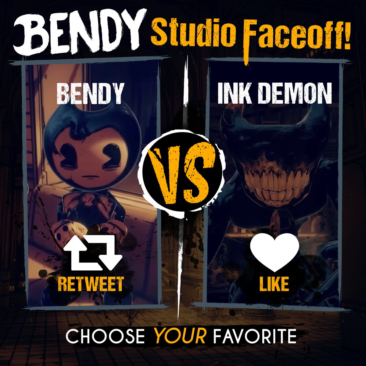 Bendy's tweet image. Studio Faceoff!
You must choose. ⬅️❓➡️

#BATDR #BENDY