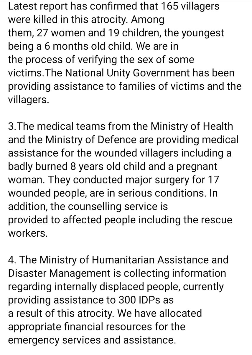 MayWongST's tweet photo. #Myanmar @NUGMyanmar updates that #military air attacks in #Sagaing April 11 killed 165 people including 19 children. Youngest killed was just 6 months. #NUG also tending to injured including a badly burned 8-year-old child. The attack has displaced 300. #WhatsHappeningInMyanmar https://t.co/ukCFHwJ7g6