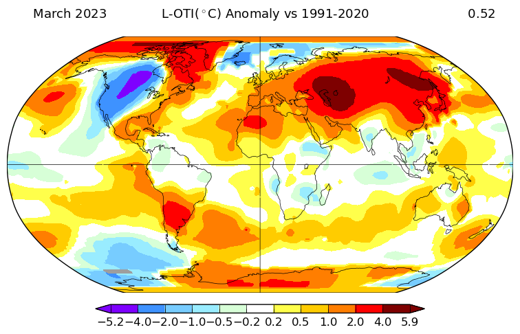 extremetemps's tweet photo. March 2023 Globally, according to NASA, had a temperature anomaly of +0.52C above the 1991-2020 baseline and was the 2nd warmest after 2016 (+0.67C).
Spread vs. older baselines:
1951-1980: +1.21C
1961-1990: +1.06C
1971-2000: +0.91C
1981-2010: +0.71C
1991-2020: +0.52C https://t.co/1Xi4LM3uO9