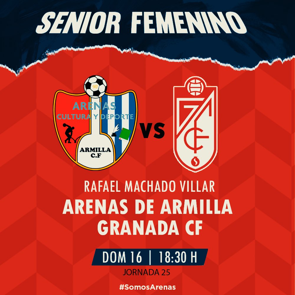 ArenasOficial's tweet photo. 🏆 SEGUNDA ANDALUZA. 
 JORNADA 25
🆚 Granada CF
🗓️ Domingo 16 de Abril
⏰ 18:30 h.
🏟️ Machado Villar

#SomosArenas ❤️🤍💙 https://t.co/H63adncecp