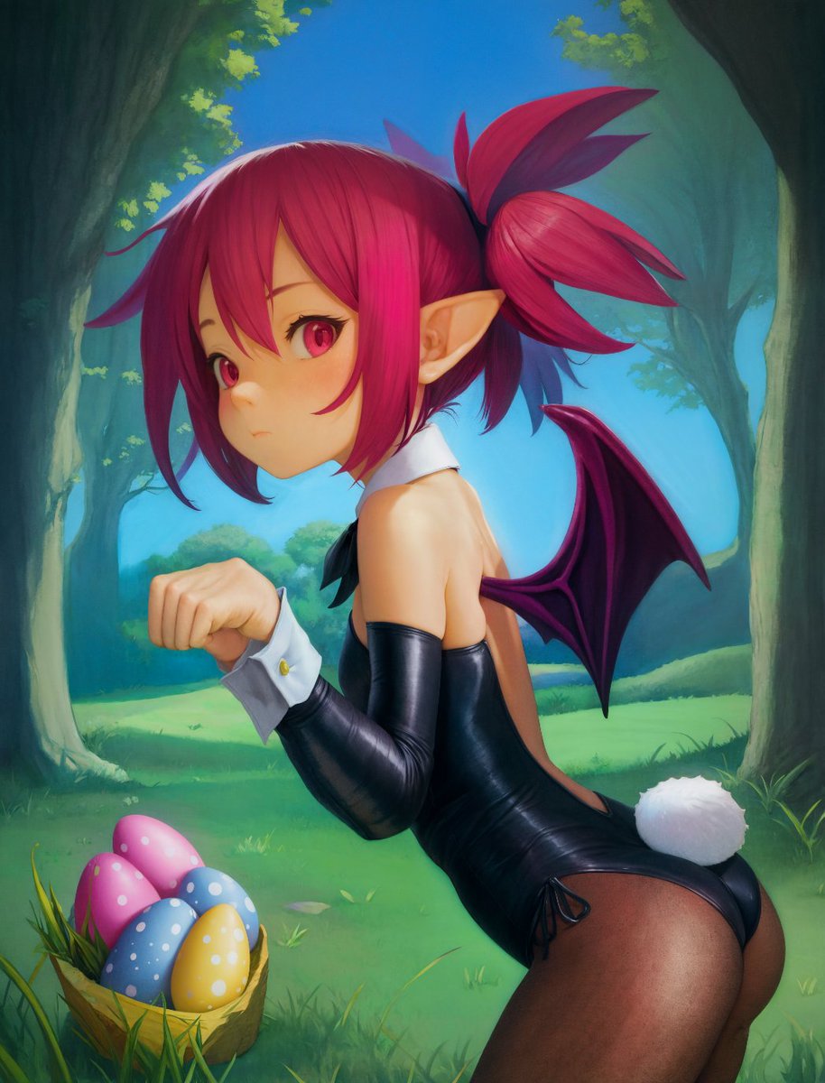 RockHardArts's tweet photo. Etna Doesn't Understand Easter
This is what bunnies do right? 
She forgot about Easter and is rushing to hide eggs. But everyone is already gone, Etna. Easter is over. Cute outfit though.
#stablediffusion #aiart #etna #disgaea #lateeaster #late #bunnygirl #bunnysuit https://t.co/paCMjdEy9W