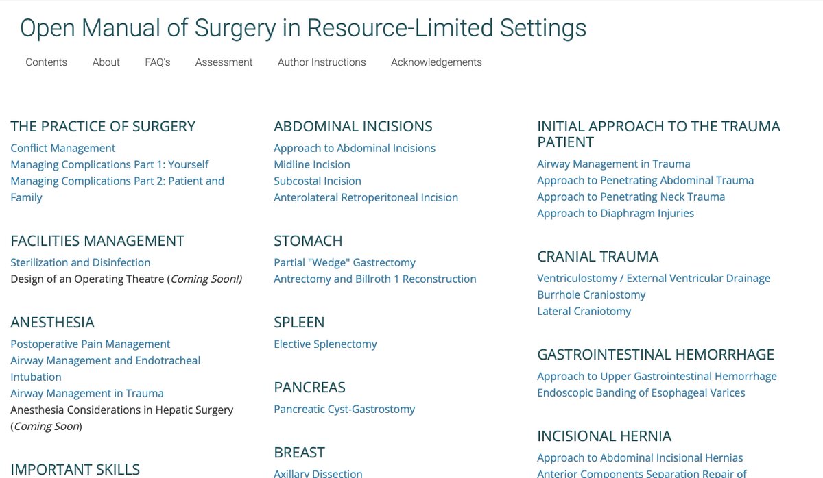 ManualofSurgery's tweet photo. Yes, this was long overdue: a Table of Contents that doesn't look cluttered. We're growing! 60 chapters and more on the way!
@KijabeHospital
@VUMCGlobalSurg
@cosecsa
@rcsi_cosecsa
#some4surgery #globalsurgery
https://t.co/ly5xMnsdIZ https://t.co/EZpFmOpgON